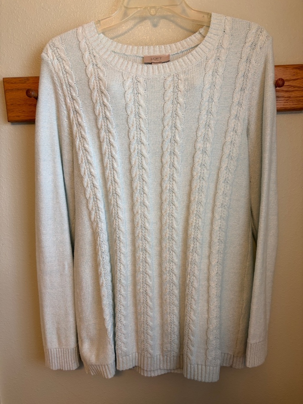LOFT Light Mint Cable-Knit Crew Sweater